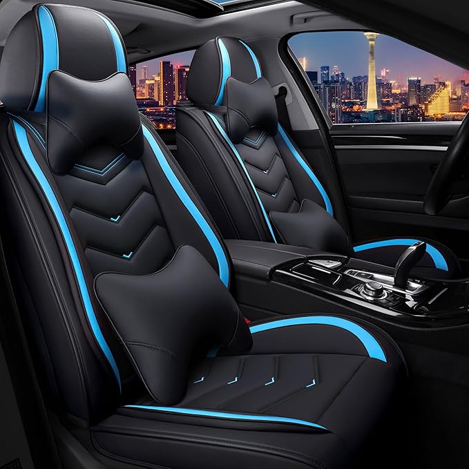 CTDS Car Seat Covers for Hyundai Kona 2018-2026, Stylish Sport Seat Cover, Premium Nappa Leather Car Seat Cover. Automobile Seat Covers Sets.(Luxury 2 Seats/Black Blue)