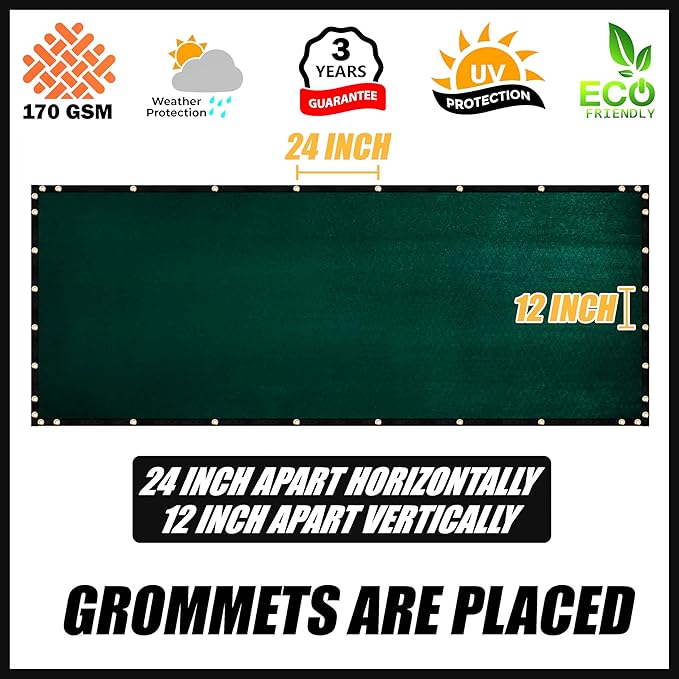 Royal Shade Custom Size 6' x 72' Green Fence Privacy Screen Windscreen Cover Netting Mesh Fabric Cloth - Cable Zip Ties Included (We Make Custom Size)