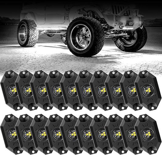 Hovano LED Rock Lights White 20Pods 6000K Waterproof LED Neon Underglow Light for Truck Car ATV UTV SUV Off Road Boat High Power Under Body Glow Trail Rig Lamp