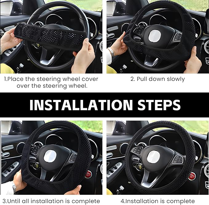 Elastic Stretch Car Steering Wheel Cover, Comfortable Steering Wheel Cover Universal for 14.5-15 Inch, Warm in Winter & Cool in Summer, Anti-Slip Breathable Ice Silk (Pink)