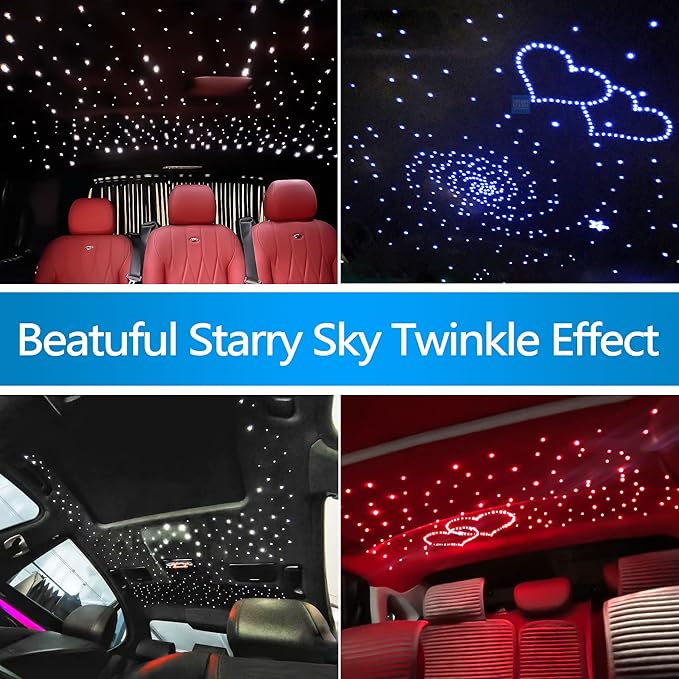 ATOKEE Twinkle Starlight Headliner Kit Mixed 500pcs 9.8ft, 10W Fiber Optic Star Roof Lights for Car Home Use with APP/Remote Control