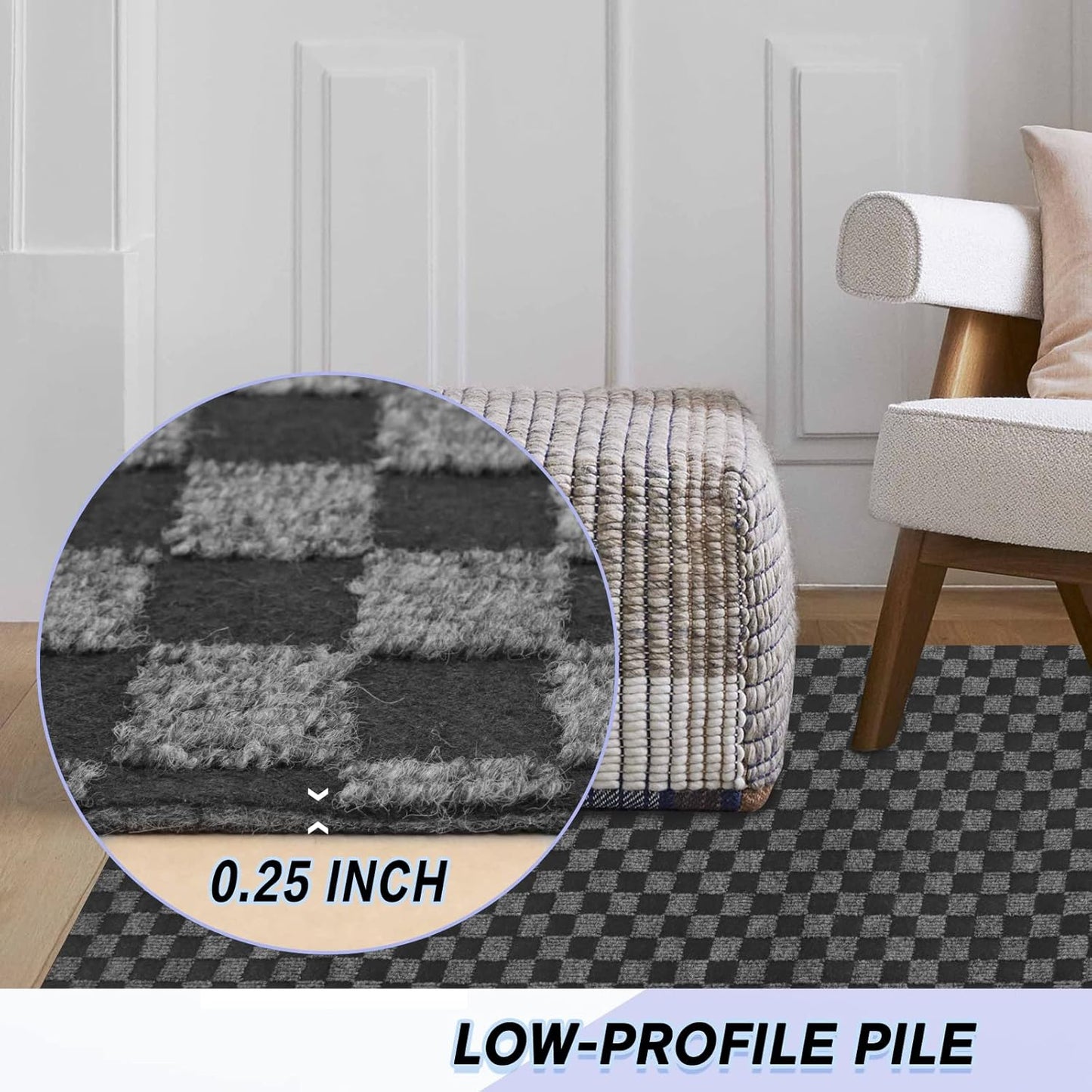 Custom Size Backed Non-Slip Area Rugs Runner, Easy Clean, Waterproof Runner Rugs for Hallway Entryway, Kitchen, Laundry, 4FT x 75FT, Gray Checkered