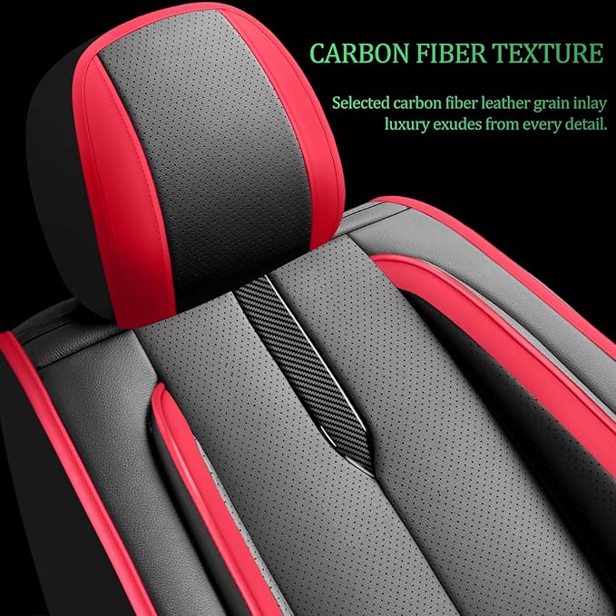 Fit Highlander Car Seat Covers (5 Seats) for Select Toyota Highlander 2007-2026 - Full Coverage Leather,Airbag Compatible, Waterproof & All Weather Seat Cushion Protector,Full Black-Red