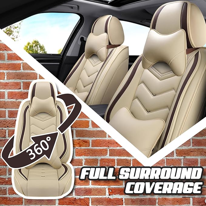 Car Seat Covers for KIA Sedona 2003-2021, Premium Nappa Leather Car Seat Cover, Stylish Sport Seat Covers， Automobile Seat Cover Sets.(Luxury 2 Seats/Beige)