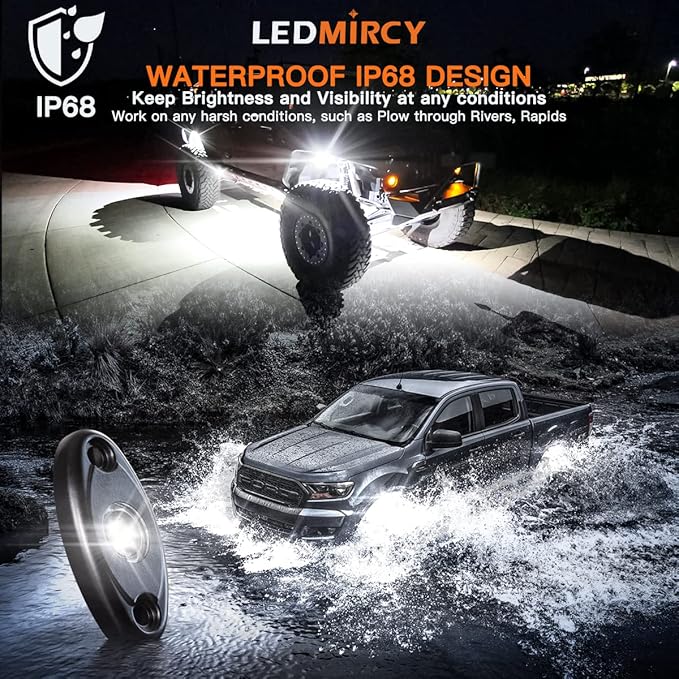 White Rock Lights,LEDMIRCY High Power Underbody Pure White LED Rock Lights 12PCS for UTV Trucks Off Road ZRZ Auto Car Boat ATV SUV Waterproof High Power Neon Trail Rig Light Shockproof