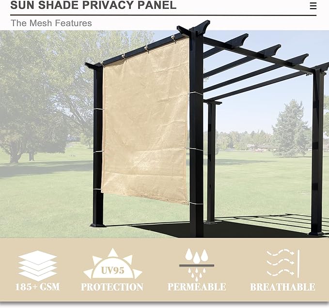 Sun Shade Privacy Panel with Grommets on 4 Sides for Patio, Awning, Window Cover, Pergola or Gazebo (Banha Beige, 8' x 10')