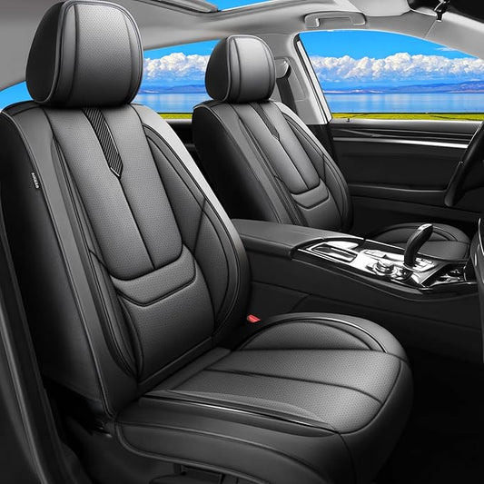 Fit Camry Car Seat Covers for Toyota Camry 2012-2024 2025 2026 -Upgraded Premium Waterproof & Breathable Leather, Airbag Compatible, All-Weather Seat Cushion Protector,2 Front/Black