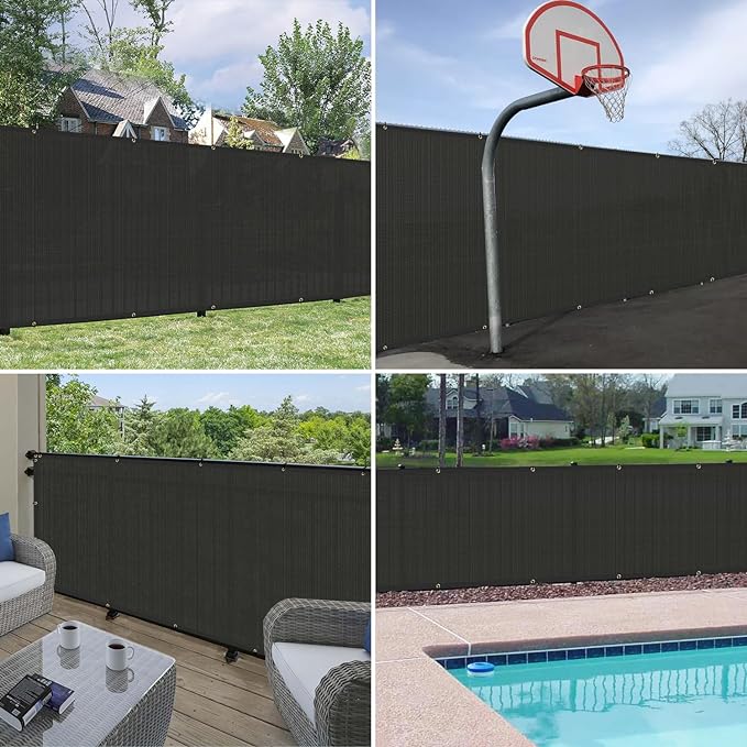 Windscreen4less Privacy Fence Screen Heavy Duty Windscreen Fencing Mesh Fabric Shade Net Cover with Brass Grommtes for Outdoor Wall Garden Yard Pool Deck, 8'x73' Black