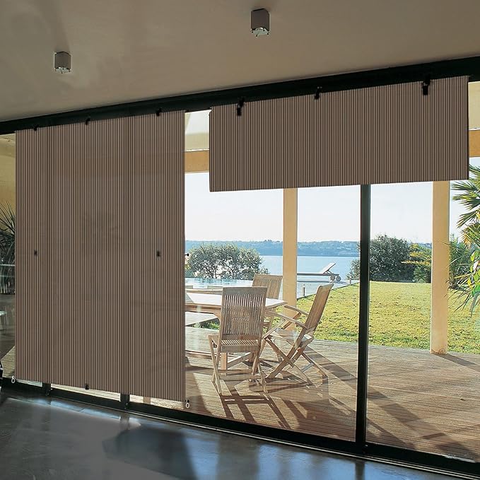 Bynbbur 6'W x 12'H Outdoor Patio Shades Foldable Roller Blinds, 220 GSM Sun Shade Roll Up Porch Screens Exterior Shade Cloth for Deck Pergola Backyard, Brown