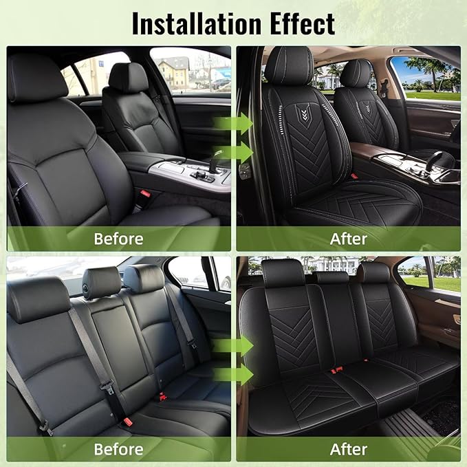 AOMSAZTO Car Seat Covers Fit for Kia Rio 2013-2023 Full Set Premium Seat Covers Waterproof Leather Automotive Seat Cushion Protector Compatible with Airbag(5 Seats,Black)