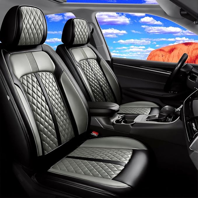 Fit CX-7 Car Seat Covers for Mazda CX7 2006-2012, Full Coverage Leather, Airbag Compatible & Scratch-Resistant, Waterproof All Weather Seat Protector, Full Set, Black+Gray