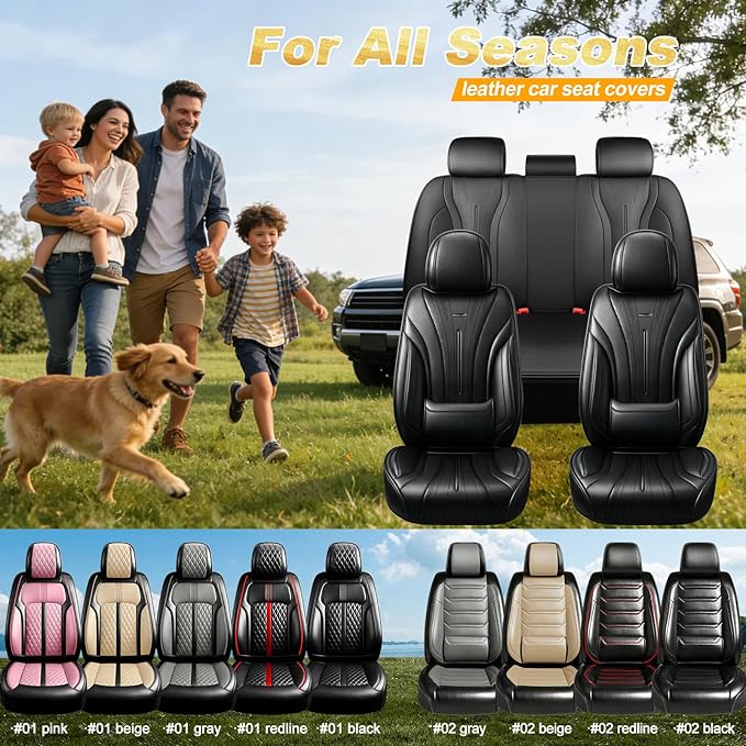 Fit CX-50 Car Seat Covers for Select Mazda CX50 2023-2026, Premium Full Coverage Leather, Airbag Compatible, Luxury Waterproof All Weather Breathable Seat Cushion Protector, Full Set, Black