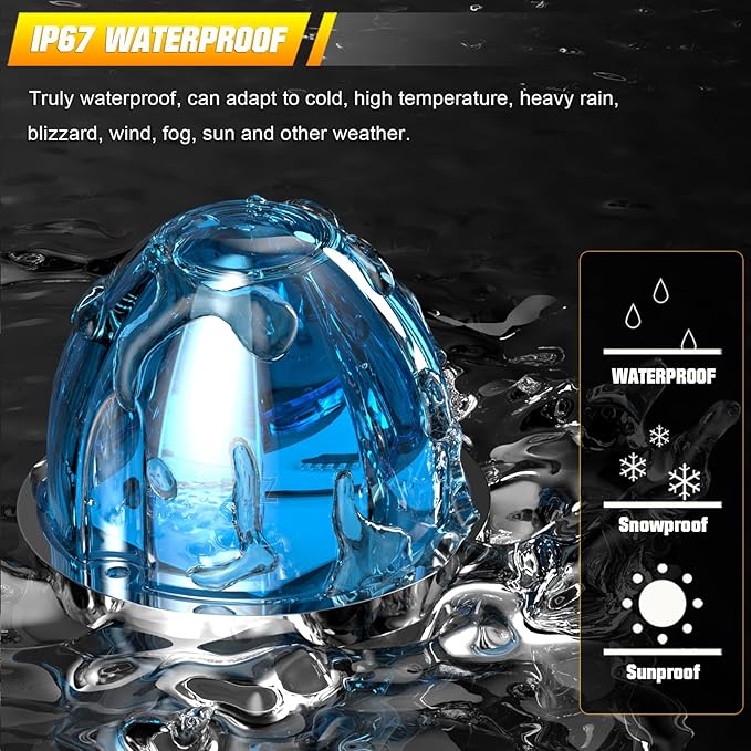 BJZ 6Pcs Ice Blue Watermelon LED Strobe+Constant Marker Lights Dual Function Watermelon-Shaped Side Marker Clearance Tail Top Cap Roof Lights for Trailer Truck Semi-Trailer Heavy-Duty Truck Bus Van
