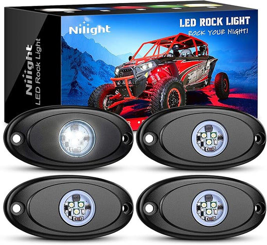 Nilight LED Rock Light 4PCS Underglow Wheel Well Pods Waterproof Exterior Underbody Roof Rack Side Lamps for Car Truck Pickups ATV UTV SUV Motorcycle Boat, White Color