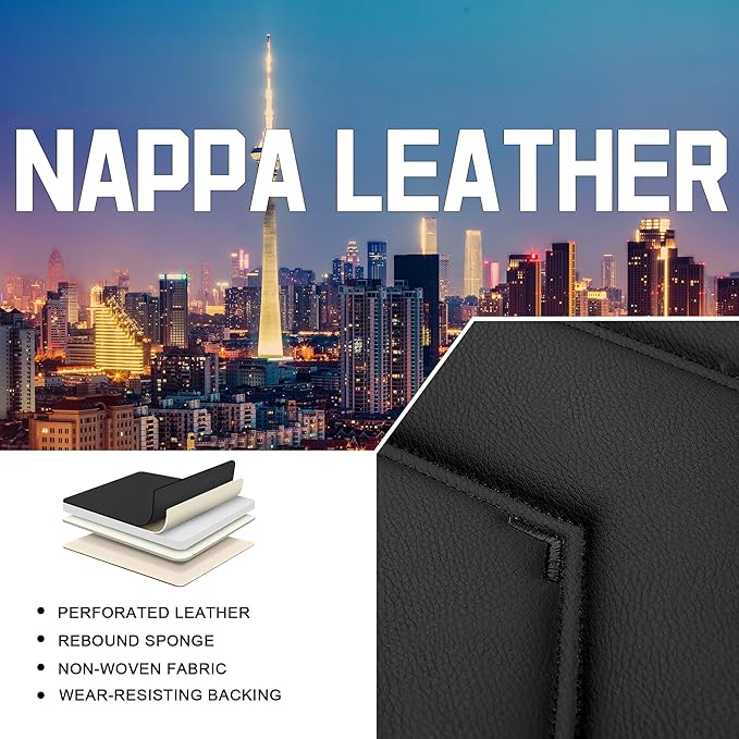 CTDS Car Seat Covers for Hyundai Kona 2018-2026, Stylish Sport Seat Cover, Premium Nappa Leather Car Seat Cover. Automobile Seat Covers Sets.(Luxury 2 Seats/Pure Black)