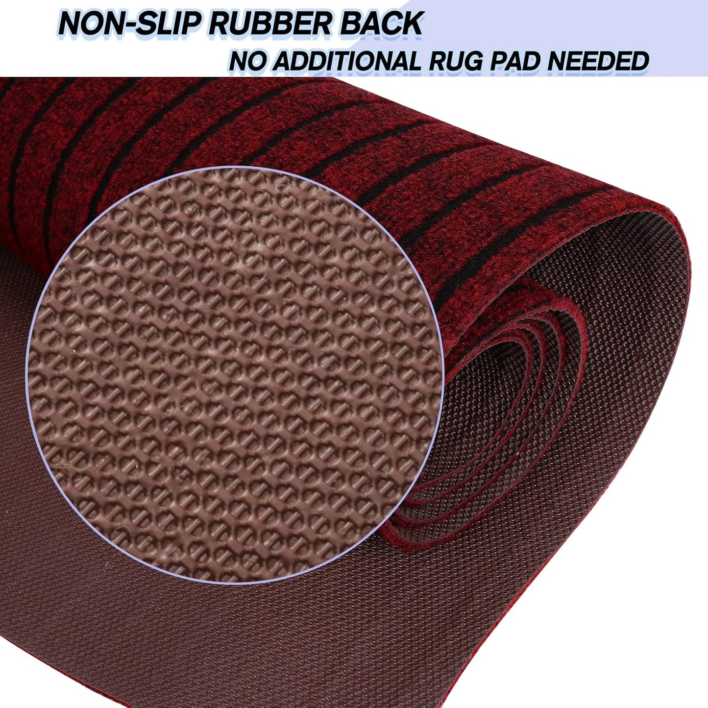 Custom Size Backed Non-Slip Area Rugs Runner, Easy Clean, Waterproof Runner Rugs for Hallway Entryway, Kitchen, Laundry, 4FT x 82FT, Red Stripe
