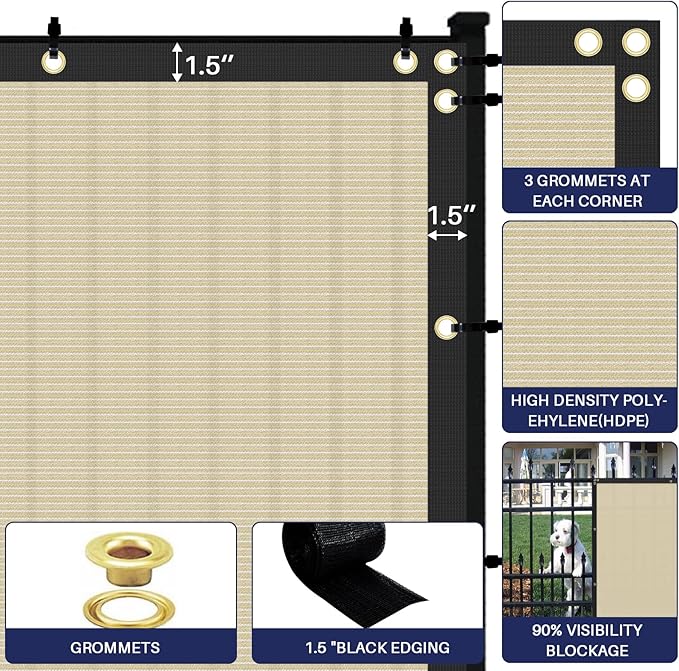 Windscreen4less Privacy Fence Screen Heavy Duty Windscreen Fencing Mesh Fabric Shade Net Cover with Brass Grommtes for Outdoor Wall Garden Yard Pool Deck, 8'x259' Beige