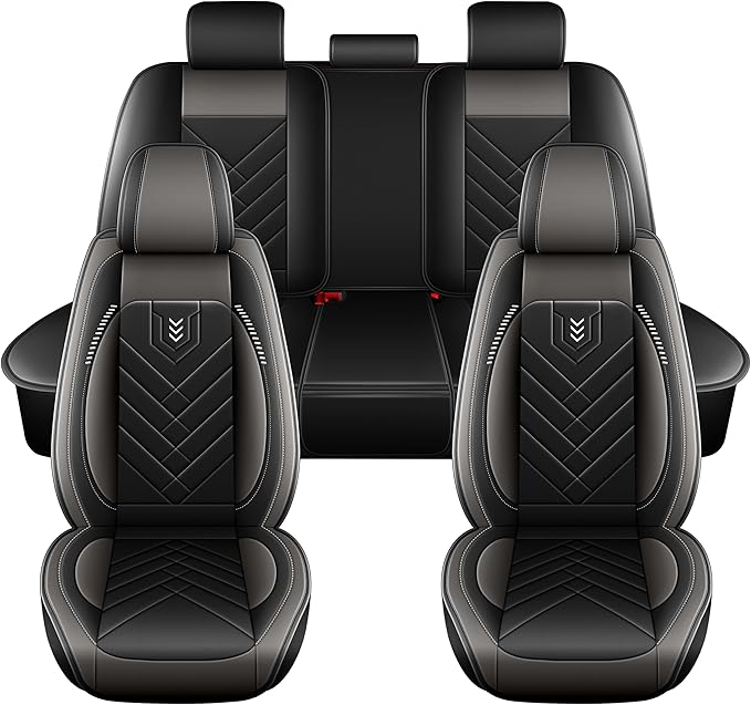 AOMSAZTO Car Seat Covers Full Set Fit for Nissan Juke 2011-2017 Waterproof Faux Leather Car Seat Cushions Automotive 5 Seat Covers Set（Black&Grey）