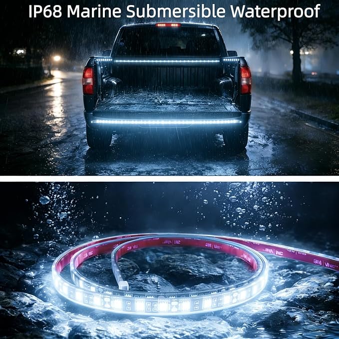 12V Marine Boat LED Light Strip Super Bright, 2 Pack 4FT IP68 Fully Waterproof RV Front Cap Lights, Golf Cart Underglow Roof Lights Strip for Truck ATV UTV SUV Car Pickup Trailer, Cuttable, White