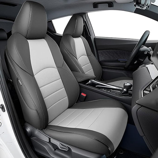 HKZ Fit RAV4 Car Seat Covers Set for Toyota RAV4 2021-2024 Prime SE,XSE & 2019 2020 2021 2022 2023 2024 2025 Hybrid/PHEV SE,XSE - 5 Seats Full Set Leather(Black/Gray)