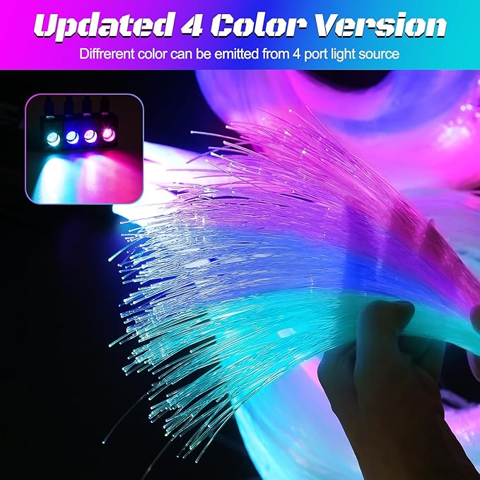 Split Car Starlight Headliner Kit, 4 Colors 12W Meteor Fiber Optic Starlight Kit, 1200pcs*0.02in*9.8ft+240 RGBW Sound Activate Shooting Star Lights for Ceiling Car Roof/Home Decor