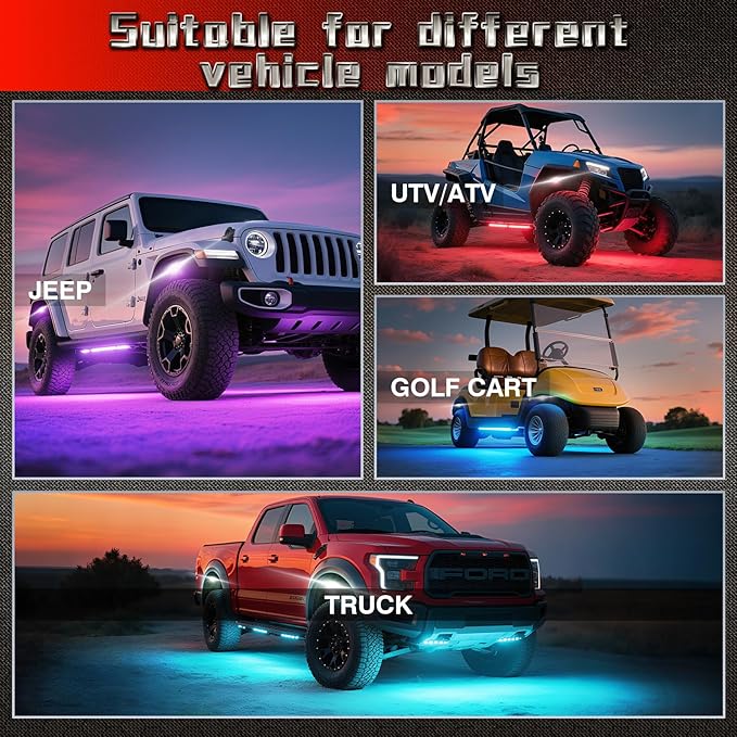 8 Pods Full Angle RGB LED Rock Lights for Truck Jeeps ATV UTV RZR Offroad Golf Cart SXS, Waterproof Multicolor Neon Underglow Kit with Bluetooth APP/RF Remote, 12Volt Underbody Lights