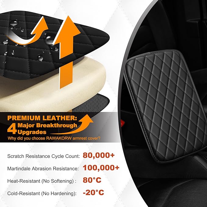 Center Console Cover for Cars Fit for Jeep Cherokee Leather Armrest Covers with 2 Storage Bags(Black)