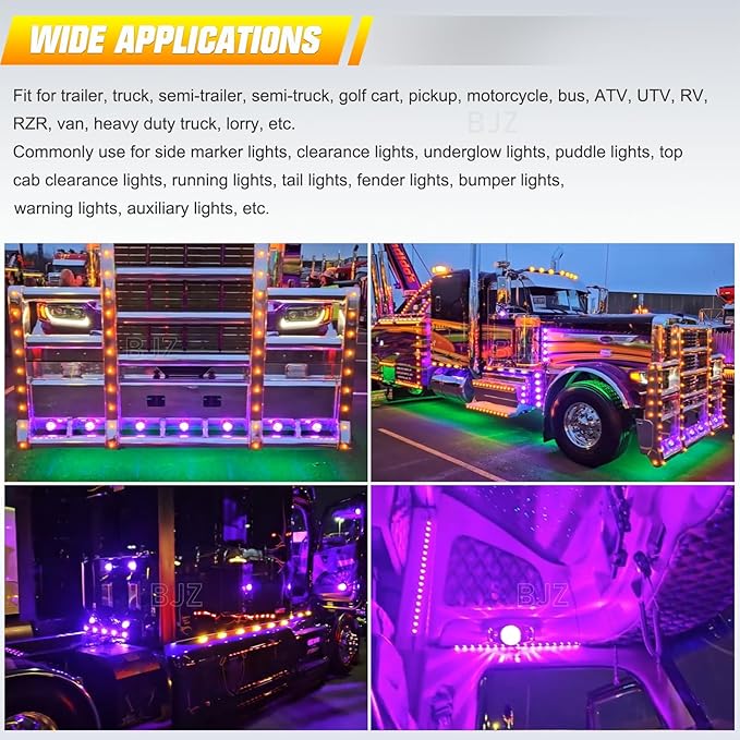 BJZ 2Pcs Purple Watermelon LED Strobe+Constant Marker Lights Dual Function Watermelon-shaped Side Marker Clearance Tail Top Cap Roof Lights for Trailer Truck Semi-trailer Heavy-duty Truck Bus Van