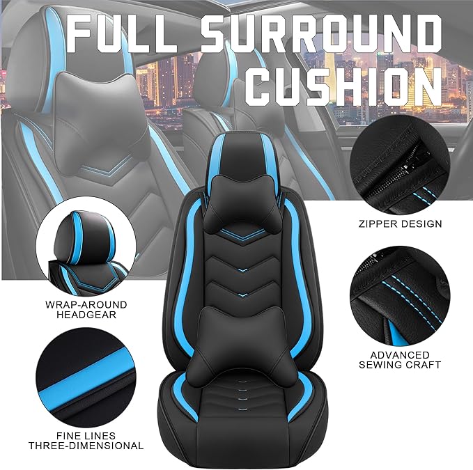 CTDS Car Seat Covers for Nissan Pathfinder 2000-2026, Stylish Sport Seat Cover, Premium Nappa Leather Car Seat Cover. Automobile Seat Covers Sets.(Luxury 2 Seats/Black Blue)