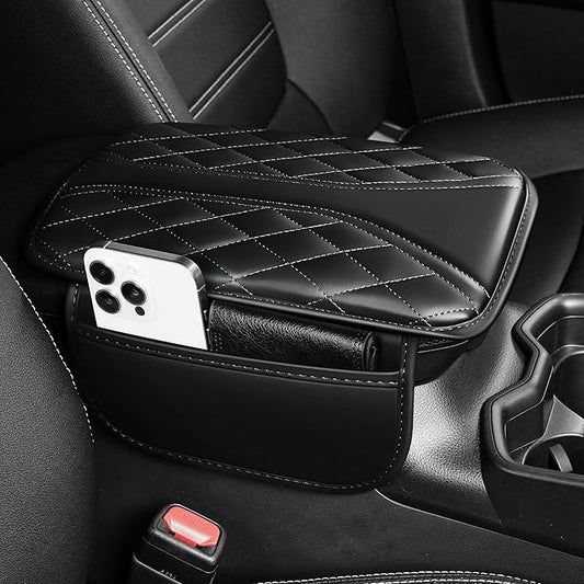 Center Console Cover Fit for Kia Sorento 2003-2025 with 2 Storage Bags Waterproof Leather Quilted Pattern Car Armrest Cover Cushion Anti - Slip(002#Black)