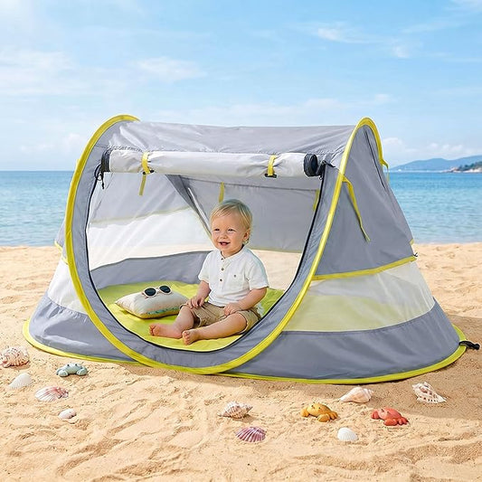 Poray Portable Baby Beach Tent with UPF 50+ Sun Shelter,Mosquito Net and Sunshade, Ideal Pop Up Kids Travel Tent with Carry Bag & 2 Stakes,Outdoor Indoor Play and Sun Protection