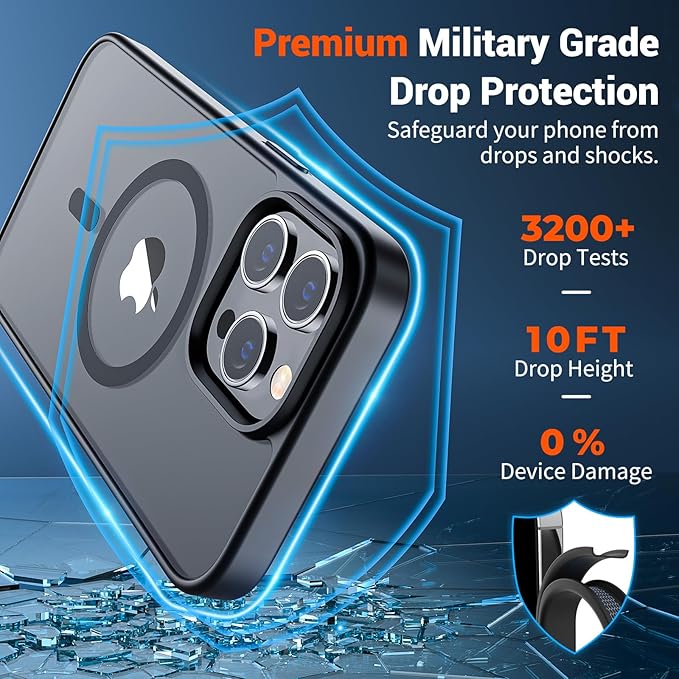 SUPFINE Magnetic for iPhone 13 Pro Case (Compatible with MagSafe) (Military Grade Drop Protection) Translucent Matte Shockproof Phone Case,Black