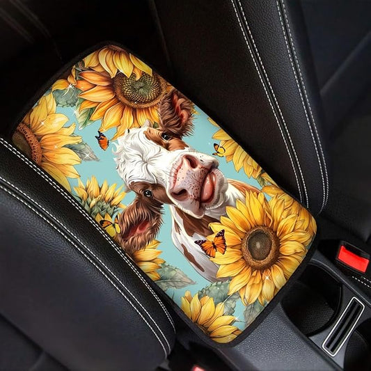 Sunflower Cow Black Arm Rest Cushion Pads for Vehicle Arm Rest Cushion Pads Anti-dust Dog & Cat Paws Protector for SUV/Truck/Vehicle Decor
