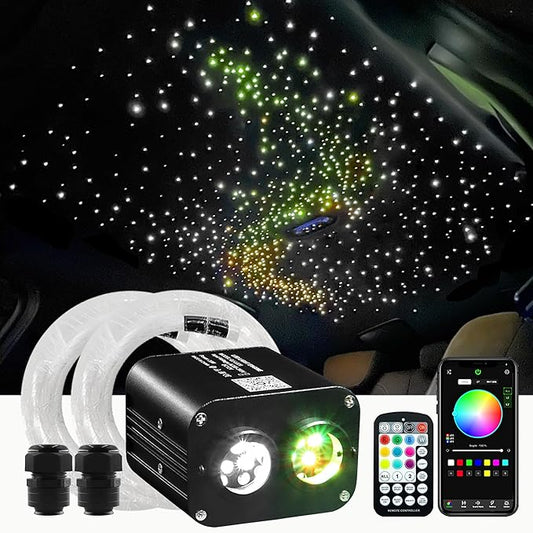ATOKEE Twinkle Starlight Headliner Kit Mixed 700pcs 9.8ft, 20W Dual Color Dual Head Fiber Optic Star Lights Kit for Car Roof with APP/Remote Control