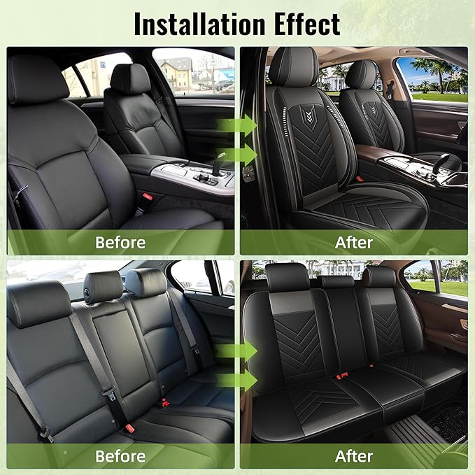 AOMSAZTO Car Seat Cover for Chevrolet Chevy Trax 2024 2025 2026 Full Set, Leather Car Seat Protector Waterproof, Non Slip Car Seat Cushion, Interior Seat Covers Automotive Accessories - Black&Grey