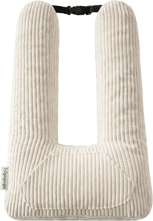 HIGOGOGO Washable Travel Pillow, Car Pillow for Kids & Adults, Travel Pillows with Removable Soft Cover and High-Support Foam, Fix Neck and Body Sitting/Sleeping on The Trip, Beige