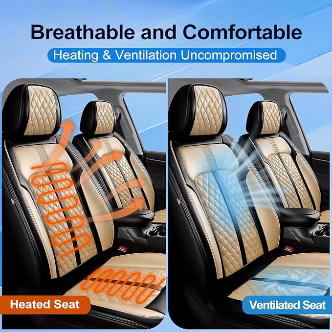 Fit Sonic Car Seat Covers for Select Chevrolet/Chevy Sonic 2012-2020, Premium Full Coverage Leather, Airbag Compatible, Waterproof All Weather Seat Cushion Protector, Full Set, Black+Beige