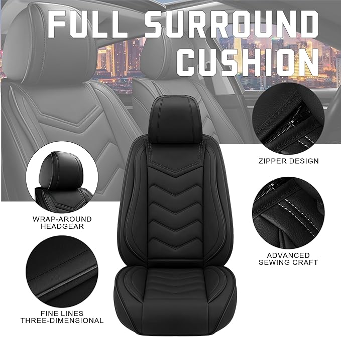 CTDS Car Seat Covers for Hyundai Kona 2018-2026, Stylish Sport Seat Cover, Premium Nappa Leather Car Seat Cover. Automobile Seat Covers Sets.(Standard 2 Seats/Pure Black)