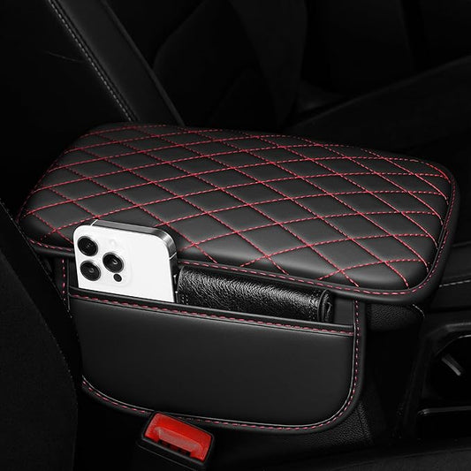 Center Console Cover for Cars Fit for Jeep Compass Leather Armrest Covers with 2 Storage Bags(Black&Red)