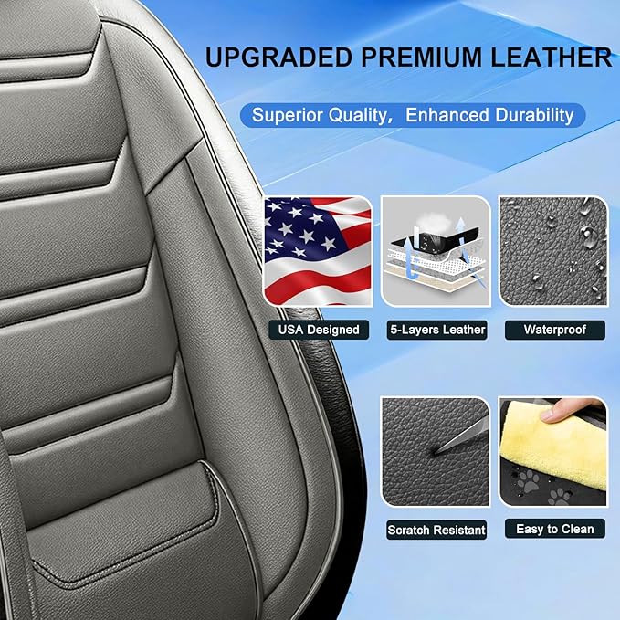 Fit CX-7 Car Seat Covers for Mazda CX7 2006-2012, Full Coverage Leather, Airbag Compatible & Scratch-Resistant, Waterproof All Weather Seat Protector, Front Pair Black+Gray