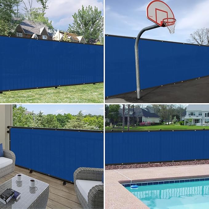Windscreen4less Privacy Fence Screen Heavy Duty Windscreen Fencing Mesh Fabric Shade Net Cover with Brass Grommtes for Outdoor Wall Garden Yard Pool Deck, 8'x219' Blue