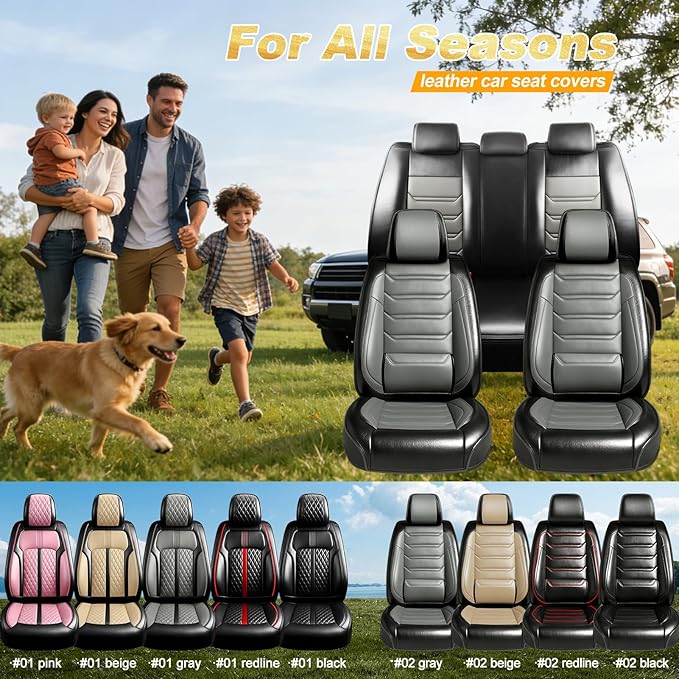 Fit CX-5 Car Seat Covers for Select Mazda CX5 2013-2024 2025 2026 - Premium Full Coverage Leather, Airbag Compatible, Waterproof & All Weather Seat Protector, Front Pair Black+Gray