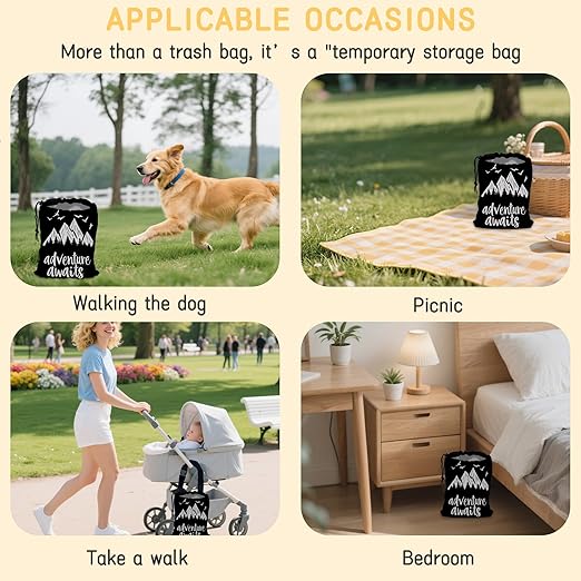Adventure Awaits Car Trash Bag,Mountain Forest Strap Drawstring Car Garbage Bags,Car Back Seat Organizer with Adjustable Buckle for Car Accessories