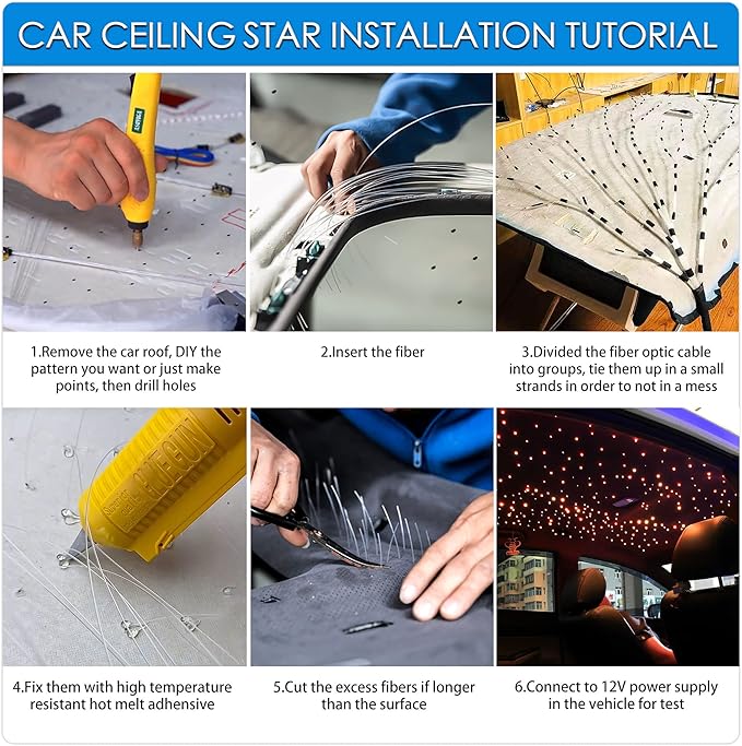 ATOKEE 10W Starlight Headliner Kit 150pcs 0.03in 6.5ft, Twinkle +Sound Activated Fiber Optic Star Lights for Car Roof Use with APP/Remote Music Control