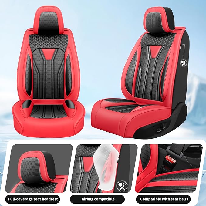 Fit Kicks Car Seat Covers Premium Leather Compatible with Nissan Kicks 2018 2019-2026 (5 Seats Full Set Waterproof Breathable All-Weather Seat Cushion Protector（5 Seats Red & Black)