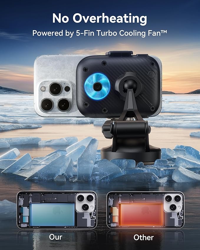 INIU Qi2 Certified 15W Car Phone Holder Wireless Charger, Ultra-Stable 22N for MagSafe Car Mount Charger with Cooling Fins & RGB Lighting Only for iPhone 16/15/14/13/12 Series, Purple