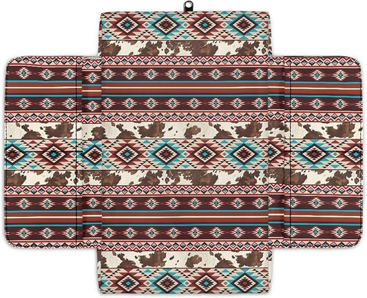 Wanyint Aztec Brown Cow Print Car Center Console Cushion Cover Comfortable Armrest Seat Box Lid with Organizer Pockets Anti-Scratch Arm Rest Covering Suitable for Most Cars SUVs Trucks