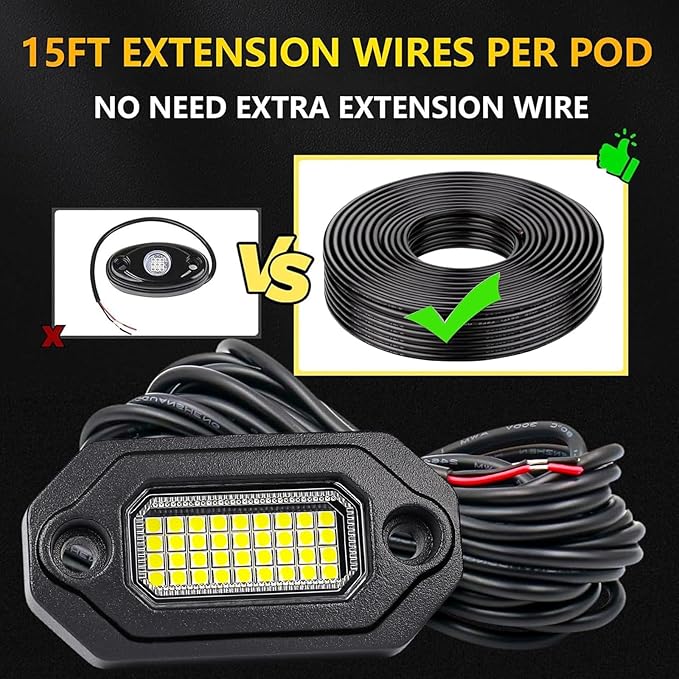 16 Pods Metal Bright Pure White LED Rock Lights Kit,Per pod provided 15FT Power Cord,6500K 36LEDs Neon Underglow Light Aluminum Waterproof Fender Lights for Trucks Trailer Jeep Off Road ATV UTV