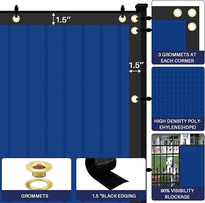 Windscreen4less Privacy Fence Screen Heavy Duty Windscreen Fencing Mesh Fabric Shade Net Cover with Brass Grommtes for Outdoor Wall Garden Yard Pool Deck, 8'x126' Blue