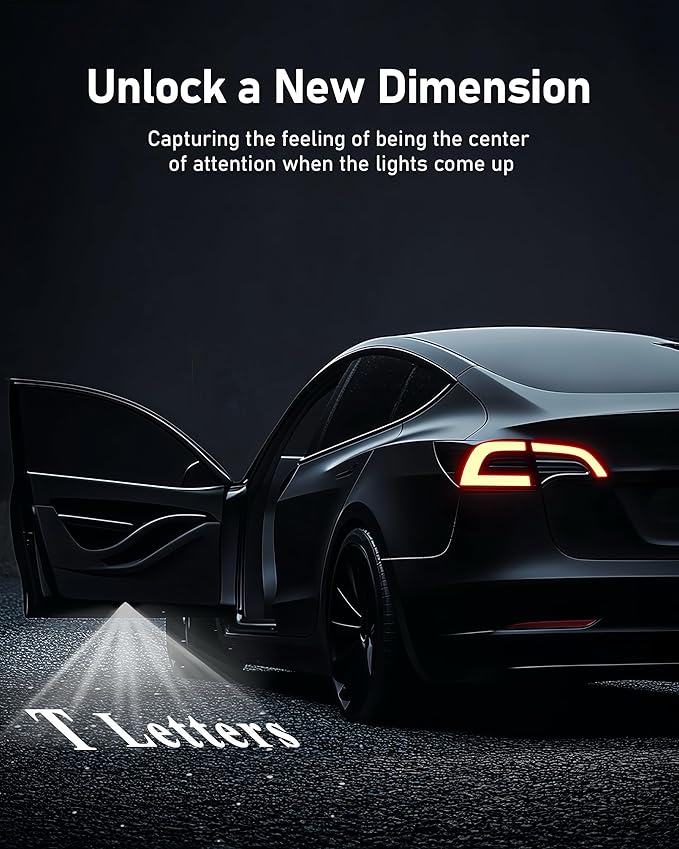 LOWEEY 4K Car Door Lights Logo Projector, Premium Accessories Compatible with All Tesla Model Y Juniper Model 3 Highland X S, OEM Style Ultra-Bright No Fade 3D Laser Puddle Welcome Ghost Light(4 Pack)
